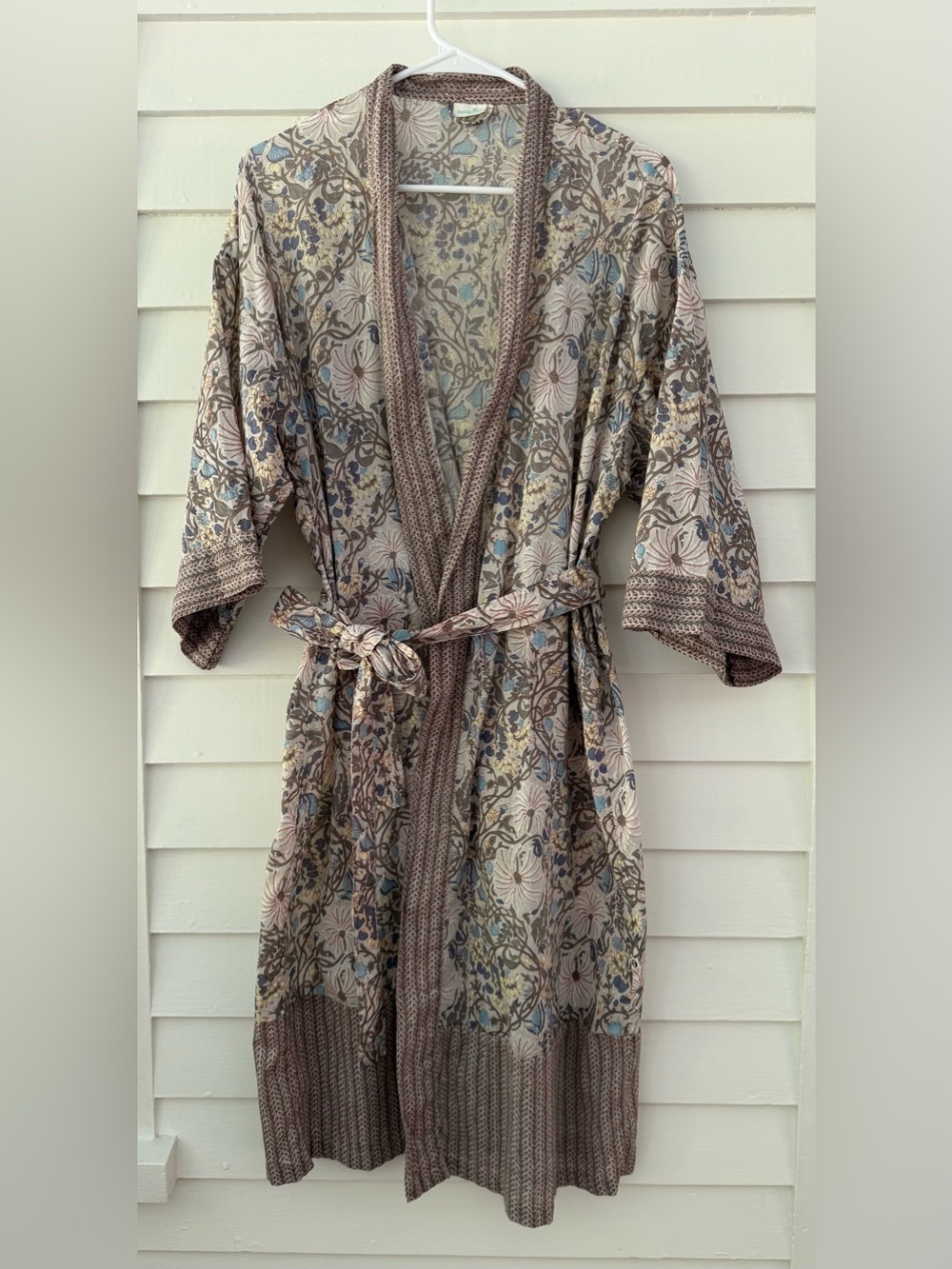Handprint | Floral Cotton Kimono Robe Belted Block Print Bathrobe One Size